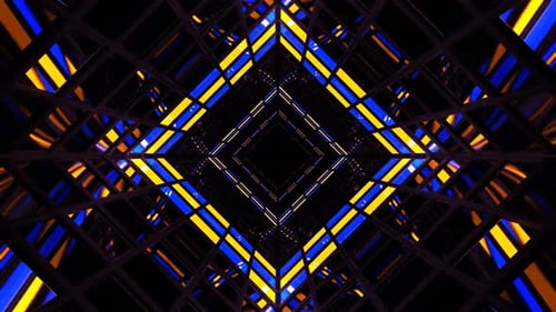 Blue And Yellow Screen Square Light Tunnel Background Vj Loop In HD
