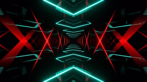 Red And Turquoise Abstract Geometric Neon Corridor Background Vj Loop I 4K