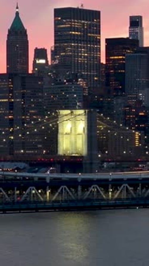 Sunset in Manhattan Bridge At Manhattan In New York United States.