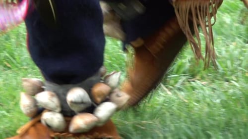 Traditional Native American Clothing and Moccasins on Grass