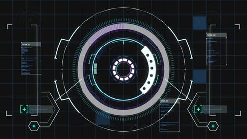 Animation of scope scanning and data processing aver grid on black background