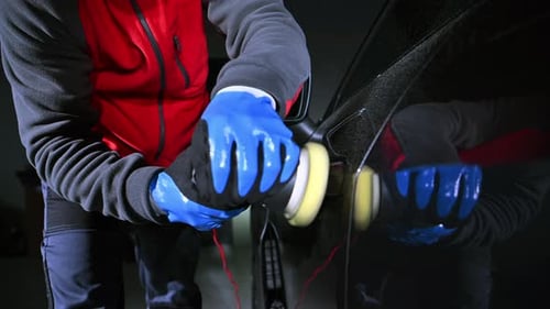 Car Polishing with Buffer in the Workplace