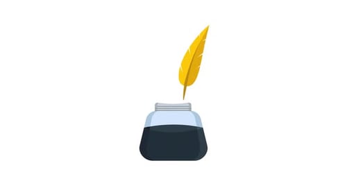 Inkwell and Feather Pen Morphing Animation in Flat Design