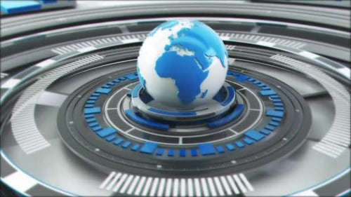Futuristic Rotating Globe with Digital Data Rings Technology Opener