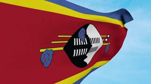 Swaziland Flag Waving In Blue Sky Side View