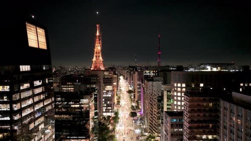 Night Cityscape of Paulista Avenue at downtown Sao Paulo Brazil.