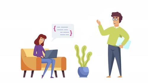 Flat Design Animation: People Collaborating on Coding and Business