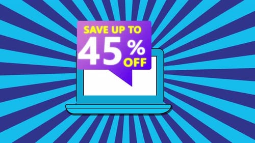 Animated Laptop Icon with Save Up To Percent Off Message