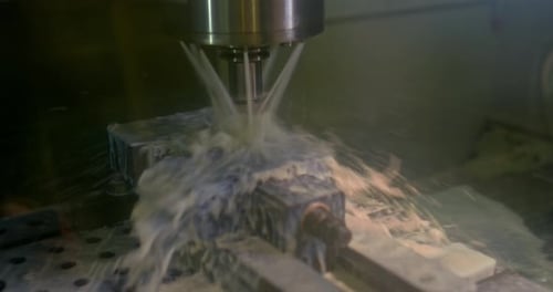 Robotic Automation Process in Plant Work of CNC Drilling Machine with Cooling Closeup Prores
