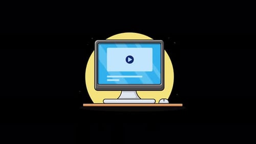 Flat Design Computer Monitor Showing Video Player Interface