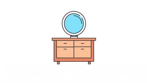 Animated Flat Design Dresser with Mirror Illustration