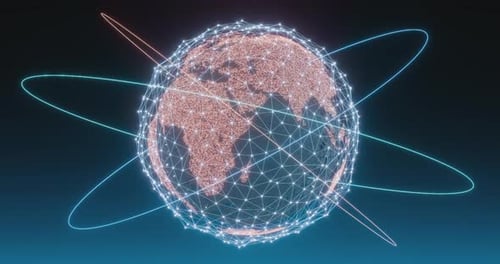 Globe terrestre rotatif. Plexus réseau lumineux, mégadonnées, technologies de communication mondiales. Rendu 3D