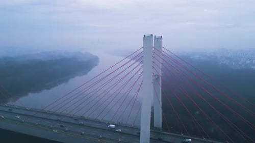 Aerial video of the Svitokarski Bridge. Warsaw, Poland
