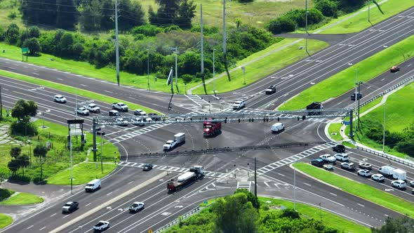 Top View of Large Multilane Road Intersection with Traffic Lights and ...