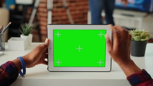 Hand Gestures on Tablet with Green Screen