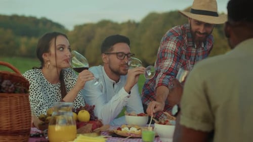 Country Picnic Joy Farm Setting with Tasty Sharing Relaxed Daytime Gathering with Food and Cheerful