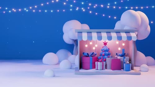 Christmas gifts loop animation. 3d render cartoon style. Xmas Eve and New Year celebration