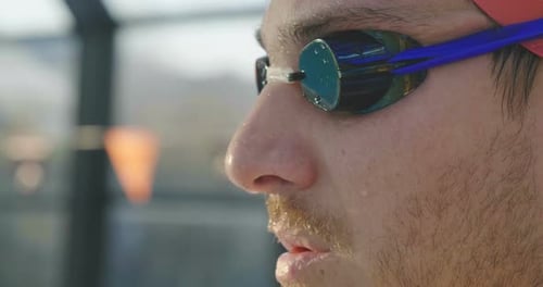 Close Up of Male Swimmer with Goggles