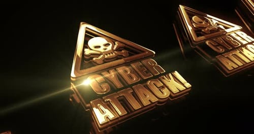 Cyber attack network security breach metal symbol loop concept