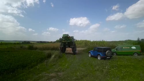 Spray Fertilize On Field With Chemicals In Agriculture Field