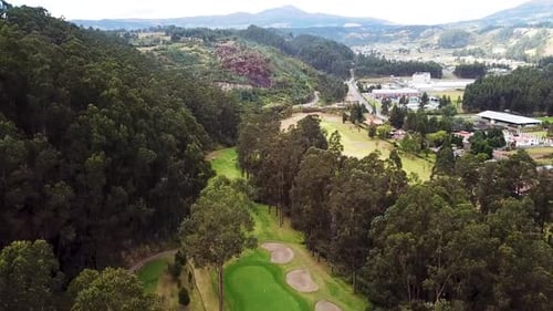 Aerial View of Golf Club next to a Forest in Ecuador