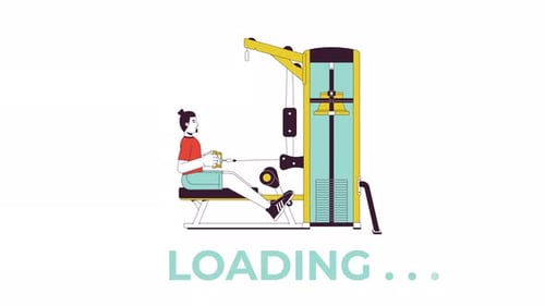 Muscle building with seated row machine line 2D loading animation