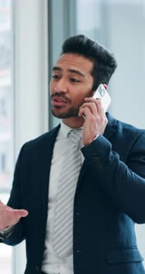 Business, asian man and phone call communication in office for feedback