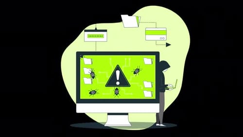 information security, hacker using a computer, computer virus animation 4k with alpha channel