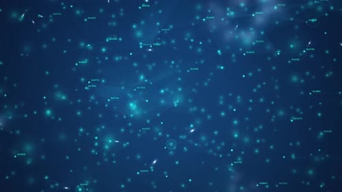 Blue glowing data network cloud with particles and connections technology background loop