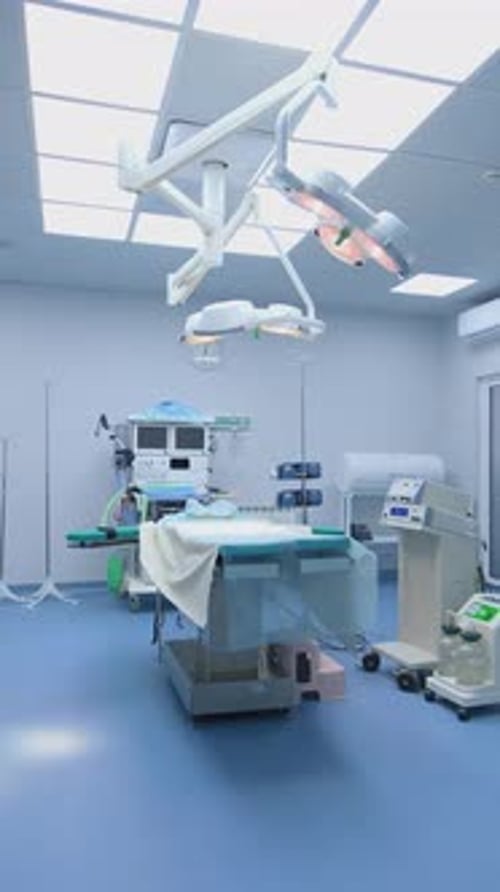 Clean Operating Room with Surgical Bed and Equipment