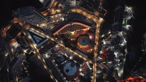 Top down aerial view of modern city at night