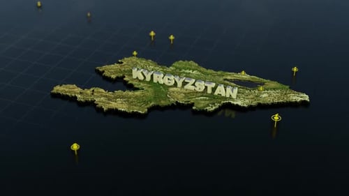 Animated 3D Map of Kyrgyzstan with Location Pins