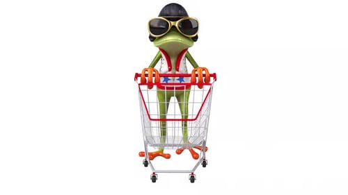 Lustige 3D-Cartoon-Animation von Frosch Rocker Shopping