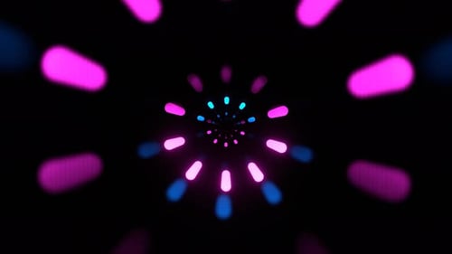 Cyan And Pink Round Tunnel With Neon Glowing Lights Background Vj Loop In 4K