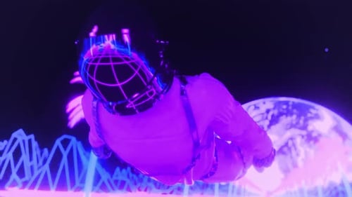 Retro Neon Astronaut Floating in Digital Space