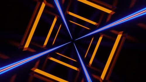 Orange And Blue Purple Neon Glowing Glossed Square Tunnel Background Vj Loop In HD