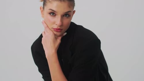 Fashionable Young Woman Posing in Black Blazer
