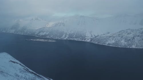 Aerial view of Segla mountain peaks, Norway.