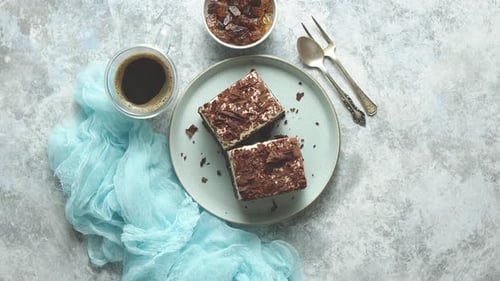 Chocolate Dessert with Coffee, Overhead Shot