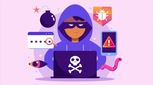 information security, hacker using a computer, computer virus animation 4k