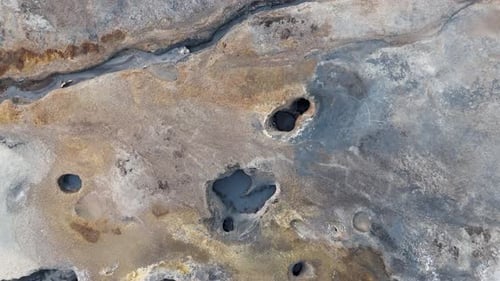 Aerial View Of Colourful Sulphur Crystals At Namafjall Geothermal Area