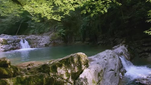Beautiful Little Waterfalls with Baths in Forest Creative Top View of Beautiful Waterfall with Blue