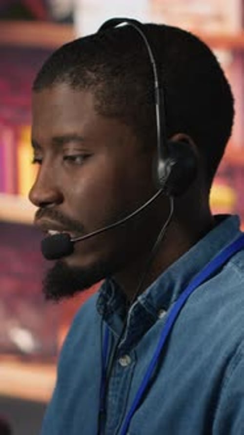 Vertical Video Team of Multiethnic Call Center Agents in Workplace Helping Customers