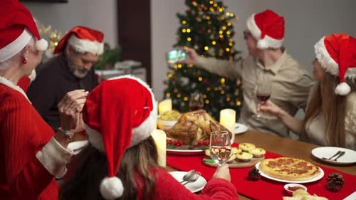 Festive Family Christmas Dinner with Decorations and Celebration
