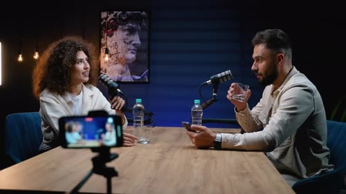 Influencers Recording Podcast Interview for Social Media