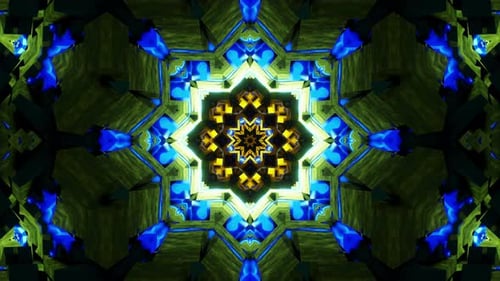 Very colorful star shaped object. Kaleidoscope VJ loop