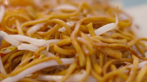 Close Up of Prepared Noodles with Bean Sprouts