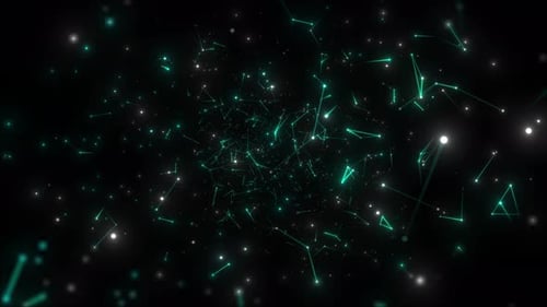 Fliegen durch ein digitales Datennetzwerk. Hightech-Hintergrund mit Big Data. Durch Plexus-Daten fliegen