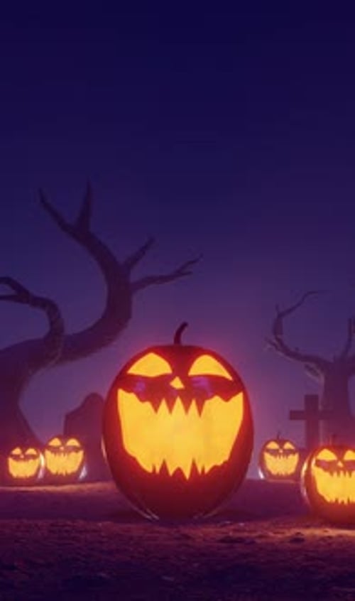 Spooky Glowing Jack-o'-Lanterns Halloween Animation Vertical
