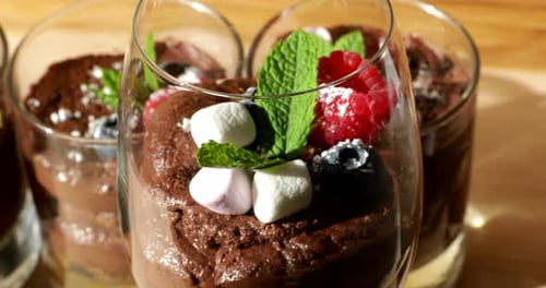 Close up of garnished chocolate mousse